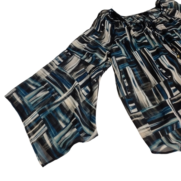 AB Studio Women's Keyhole Neck Asymmetric Sleeve Top Blouse Size M - Picture 6 of 10